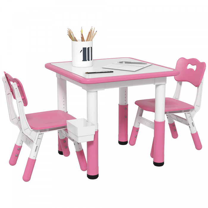 Qaba Ensemble Table Et Chaises Pour Enfants, 3 Pcs, Table Et Chaises Reglables En Hauteur Avec Rangement, Table D'activite, Pour Salle De Jeux, Creche, Salle De Classe, Ages De 18 Mois A 5 Ans, Rose