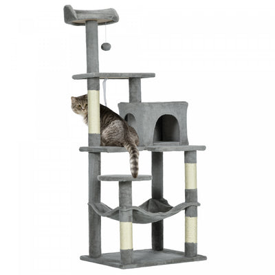 Pawhut Tall Cat Tree For Indoor Cats, 57" Multi-level Cat Tower With Hammock, Cat Bed, Cat Condo Wit|Pawhut Grand Arbre A Chat, Tour A Plusieurs Niveaux De 57" Avec Hamac, Lit Pour Chat, Niche Pour Cha