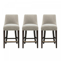  Tabouret de comptoir moderne en bois avec chenille Beever, taupe - Lot de 3