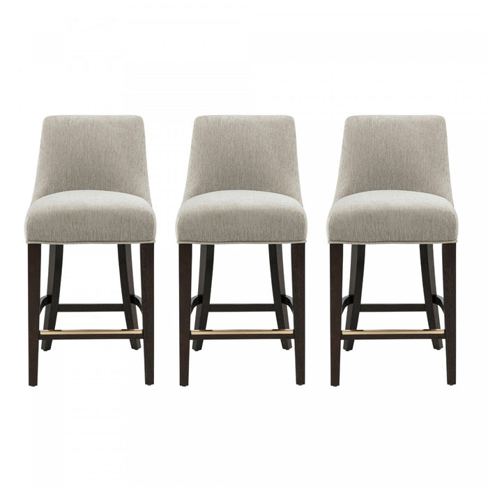 Tabouret de comptoir moderne en bois avec chenille Beever, taupe - Lot de 3