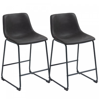HOMCOM Bar Stools Set of 2, Counter Height Barstools with Back, Dark Brown