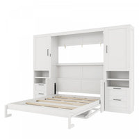 Maria Lit escamotable Murphy avec tiroirs et etageres, Taille Queen, Blanc