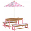 Qaba Table de Pique-Nique Enfant, Ensemble Exterieur en Bois avec Parasol Rose