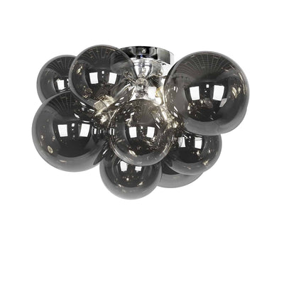 Dainolite Comet 3 Light Flush Mount Polished Chrome Smoked Glass Lamp|Plafonnier affleuré Comet de Dainolite en verre fumé, avec fini chromé poli et 3 ampoules