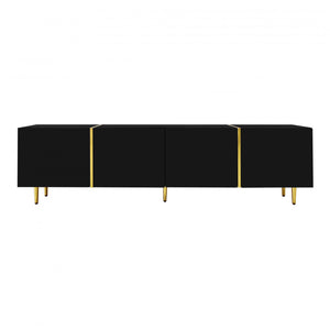 Meuble Tv Moderne Frances Avec 4 Portes, Noir Laque Brillant