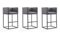  Tabouret de bar Embassy style milieu du siecle en metal et tissu gris - Lot de 3