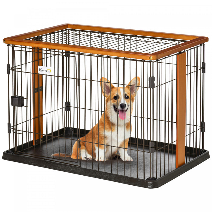 Pawhut Cage En Acier Pour Chien, Niche Legere Pour Chiot, Avec Porte Avant, Loquet Securise, Plateau Anti-fuite, Pour Chien De Petite Et Moyenne Taille, 35\" X 22.5\" X 23.5\"