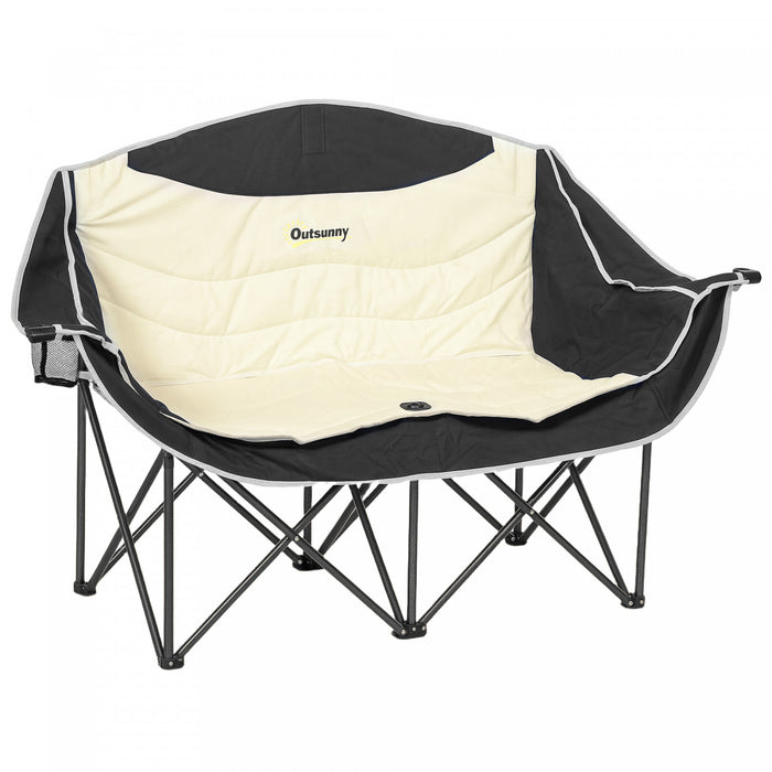 Outsunny Chaise De Camping Double , Chaise De Camping Rembourree, Kaki