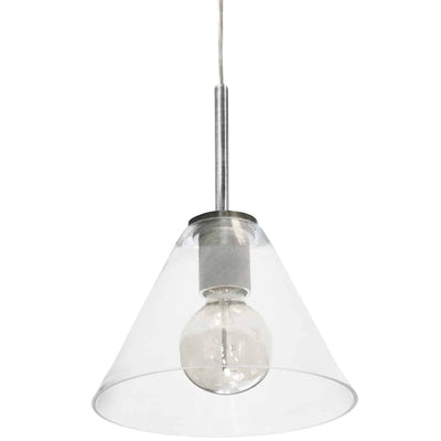 Dainolite Roswell 1 Light Pendant Large Satin Chrome Clear Glass Lamp|Grand luminaire suspendu Roswell de Dainolite en verre transparent, avec fini chromé satiné et 1 ampoule