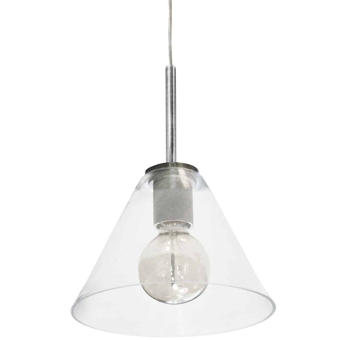 Grand luminaire suspendu Roswell de Dainolite en verre transparent, avec fini chromé satiné et 1 ampoule