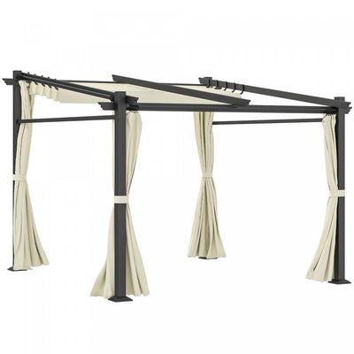 Outsunny 10' X 10' Metal Pergola W/ Retractable Canopy Roof, Beige