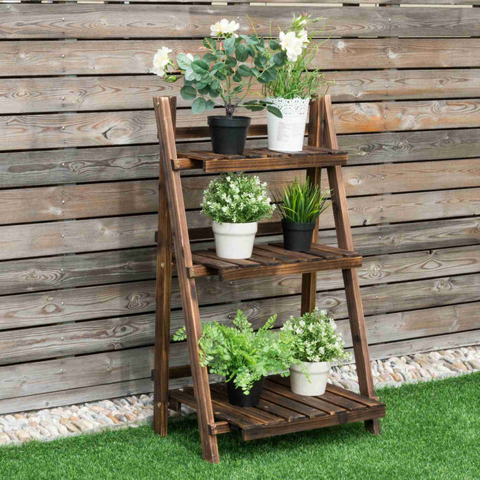 Costway 3 Niveaux Exterieur Bois Conception Pot De Fleurs Etagere Stand Pliant Affichage Etagere Jardin