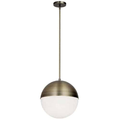 Dainolite Dayana 3 Light Pendant Antique Brass Finish White Glass Lamp|Luminaire suspendu Dayanade Dainolite en verre blanc, avec fini laiton antique et 3 ampoules