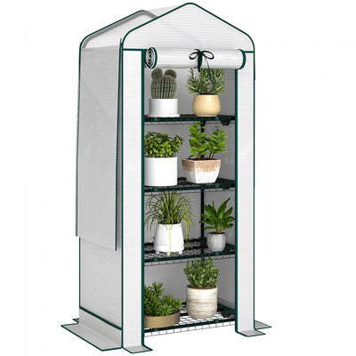 Outsunny Mini Greenhouse with Screen Roof, Portable Small Greenhouse, White