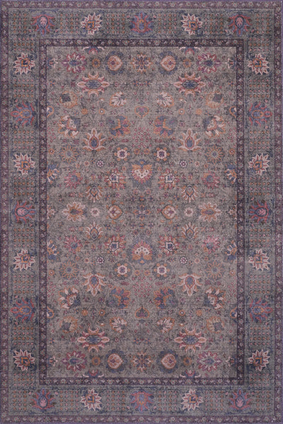 Aqua Brown Flora Washable Non-slip Low Pile Area Rug 5'x7' | Tapis Brun Floral Lavable Antiderapant A Poils Ras 5'x7'