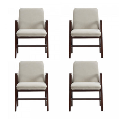 Stella Modern Velvet Wood Armchair in Champagne - Set of 4 | Fauteuil moderne Stella en velours avec accoudoirs en bois, coloris champagne - Lot de 4