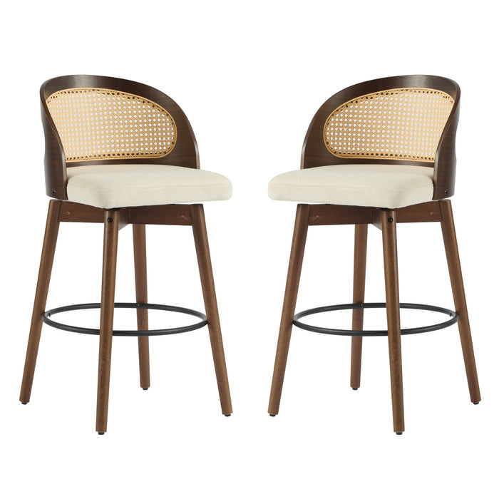 Calvin – Lot de 2 tabourets de bar de hauteur comptoir pivotants pour interieur avec dossier ergonomique, finition noyer