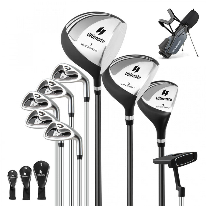 Ensemble Complet De 10 Clubs De Golf De Marque Costway Pour Hommes Avec Driver En Alliage Gris