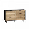 Meuble de rangement moderne Mila a 6 tiroirs en rotin avec structure en bois manufacture, noir, 130 cm