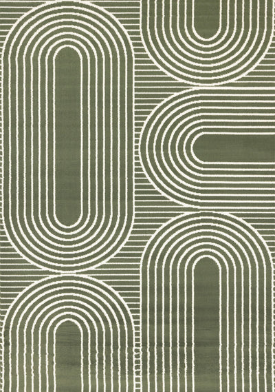 Florence Green White Modern Geometric Arches Rug, 6'7" x 9'6" Indoor Area Rug | Tapis Florence vert et blanc a motifs geometriques modernes en arches, 6'7" x 9'6"