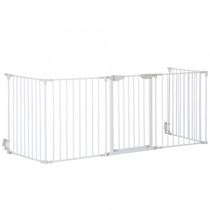 Pawhut Parc D'interieur Pliable Pour Chien De Petite Et Moyenne Taille Avec Porte, 5 Panneaux, 29\" De Haut, Pour Escalier, Porte, Couloir, Blanc