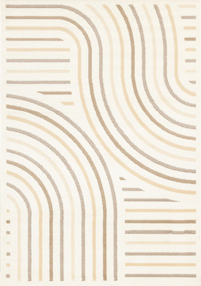 Florence Cream Beige Brown Curved Lines Design Rug, 4'7" x 6'7" Indoor Area Rug | Tapis Florence a motifs de lignes courbes creme, beige et brun, 4'7" x 6'7"