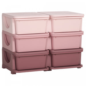 Qaba Unite De Rangement Pour Enfants A 3 Niveaux, Coffre A 6 Tiroirs, Organisateur De Jouets, Bacs En Plastique Pour Chambre D'enfant, Creche, Jardin D'enfants, Rose