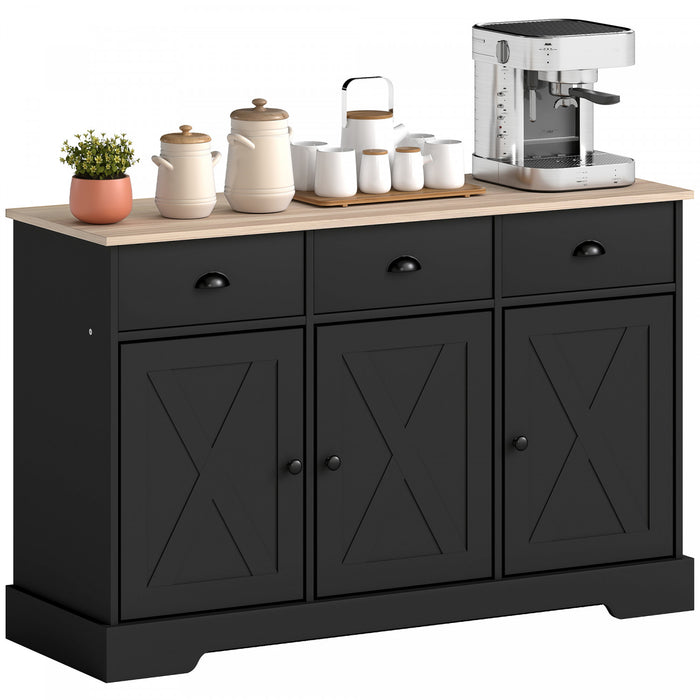HOMCOM Buffet de 46.5\" avec 3 portes de style grange et 3 tiroirs, noir