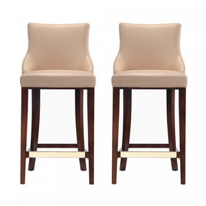 Tabouret de bar moderne en bois avec revetement en tissu couleur beige Shubert - Lot de 2