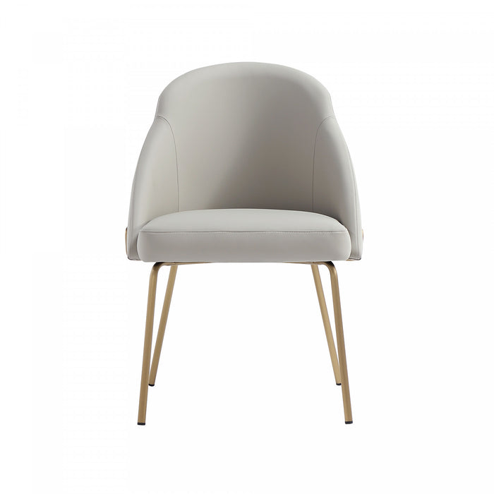 Chaise de salle a manger moderne Gracie en metal et cuir vegetalien, gris pierre et or
