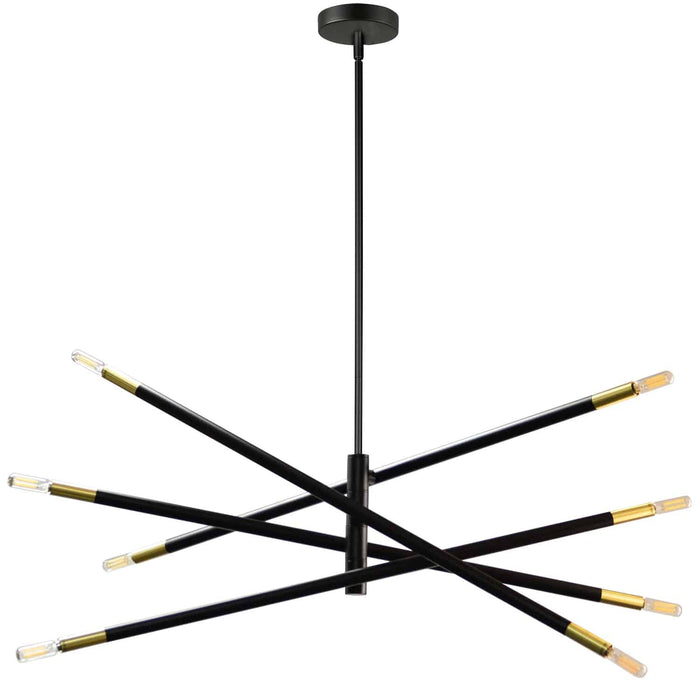 Petit lustre Wand de Dainolite avec fini noir mat et laiton vieilli et 8 ampoules
