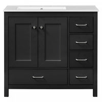 Meuble de salle de bain moderne Derek 36 pouces avec lavabo ceramique et rangement multiple, noir