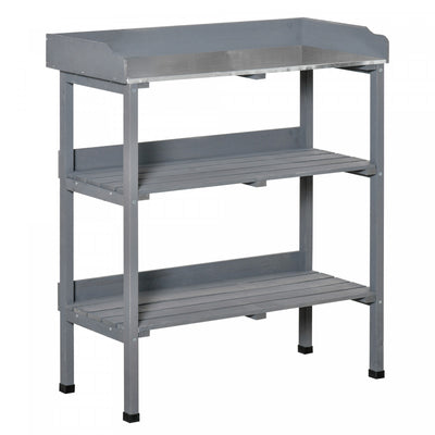 Outsunny Outdoor Potting Bench, Wooden Potting Table W/ Hooks, Grey