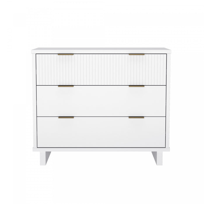 Commode contemporaine Elara 38\" en bois massif blanc (3 tiroirs)
