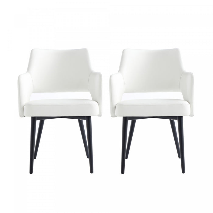 Fauteuil moderne Tremont en cuir vegetalien avec accoudoirs en metal, blanc - Lot de 2