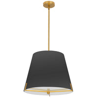 Luminaire suspendu Preston de Dainolite de 19 po de diamètre avec abat-jour en tissu noir, fini laiton vieilli et 4 ampoules