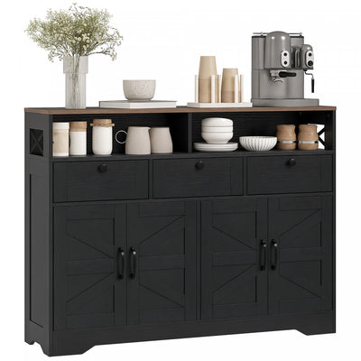 HOMCOM Sideboard, Buffet Cabinet with 4 Barn Doors and 3 Drawers Black