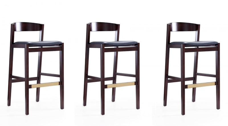 Tabouret de bar en bois rembourre style Klismos mi-siecle moderne noir - Lot de 3