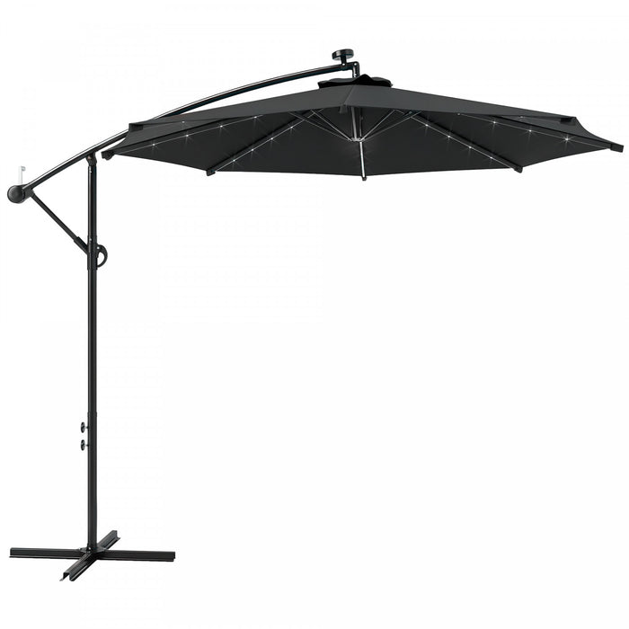 Outsunny Parasol Deporte Exterieur De 10pi Avec Eclairage Solaire, Noir