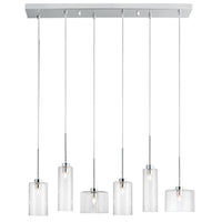 Luminaire suspendu horizontal Industrial Chic de Dainolite en verre transparent, avec fini chromé poli et 6 ampoules