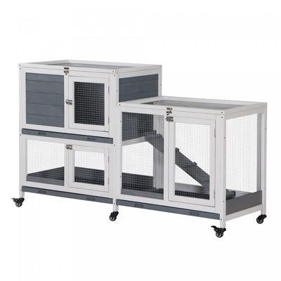 Pawhut Wooden Rabbit Hutch Bunny Hutch Elevated Pet House Cage Small Animal Habitat With No Leak Tra|Pawhut Clapier En Bois Pour Lapin Sureleve Cage Pour Petit Animal Avec Plateau Coulissant Porte Verr