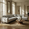 Sloane Sectionnel 2 pieces en tissu aspect lin avec dossier touffete et pieds en bois fuseles - Gris pale
