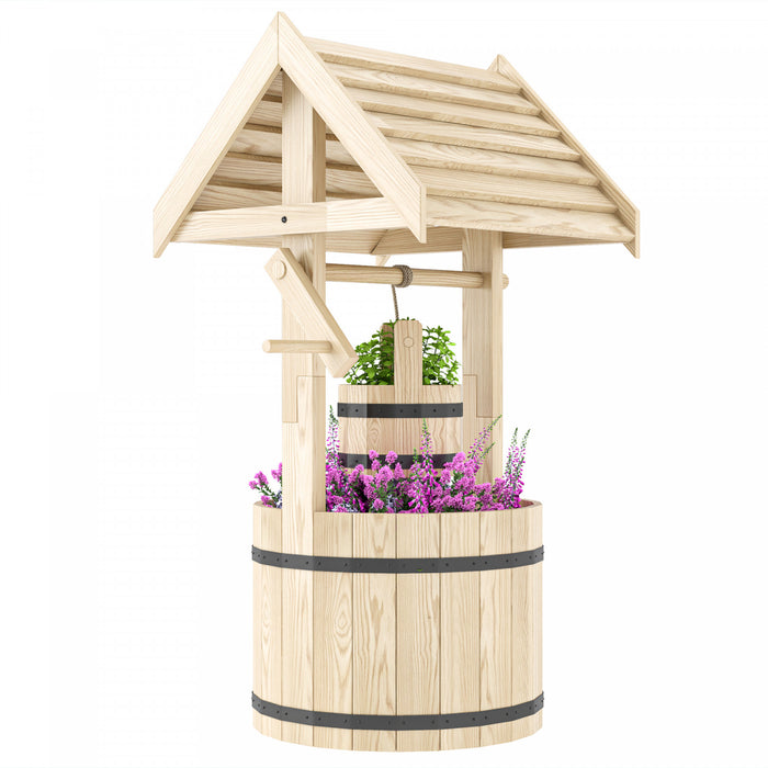 Outsunny Puits a Souhaits Exterieur en Bois avec Seau Suspendu, Naturel
