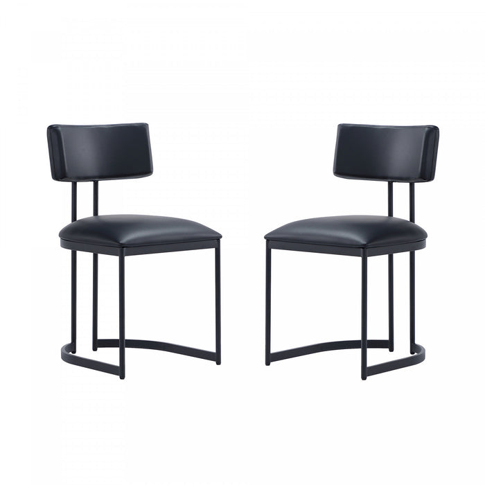 Chaise laterale contemporaine moderne Juno en cuir vegetalien et metal noir - Lot de 2