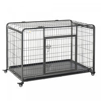 Pawhut Cage Pliable Pour Chiens De Taille Xl Avec Double Porte, Roues Verrouillables, Panneau De Sep