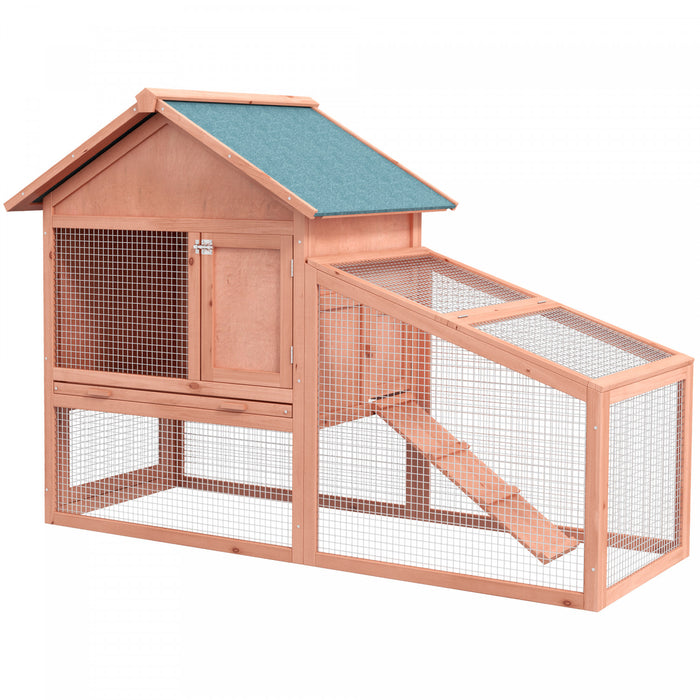 Pawhut Clapier A Lapin A 2 Niveaux En Bois Massif Maison Pour Petits Animaux Habitat Exterieur Resistant A L'eau Avec Rampe