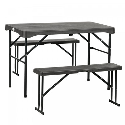 Outsunny Hdpe Picnic Table Set W/ Beer Table & 2 Benches For 4, Dark Grey