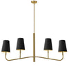 Lustre horizontal Eleanor de Dainolite avec  abat-jour noir et doré, fini laiton vieilli et 4 ampoules