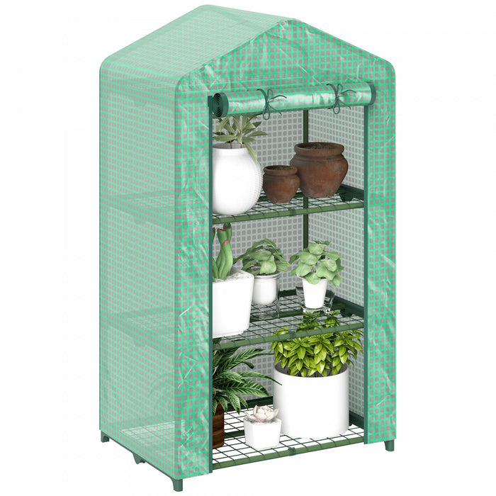 Outsunny Mini Serre A 3 Niveaux, Petite Serre Avec Couverture En Pe, Vert