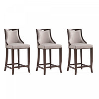 Tabouret de bar en bois traditionnel Emperor avec assise rembourree, gris clair – Lot de 3